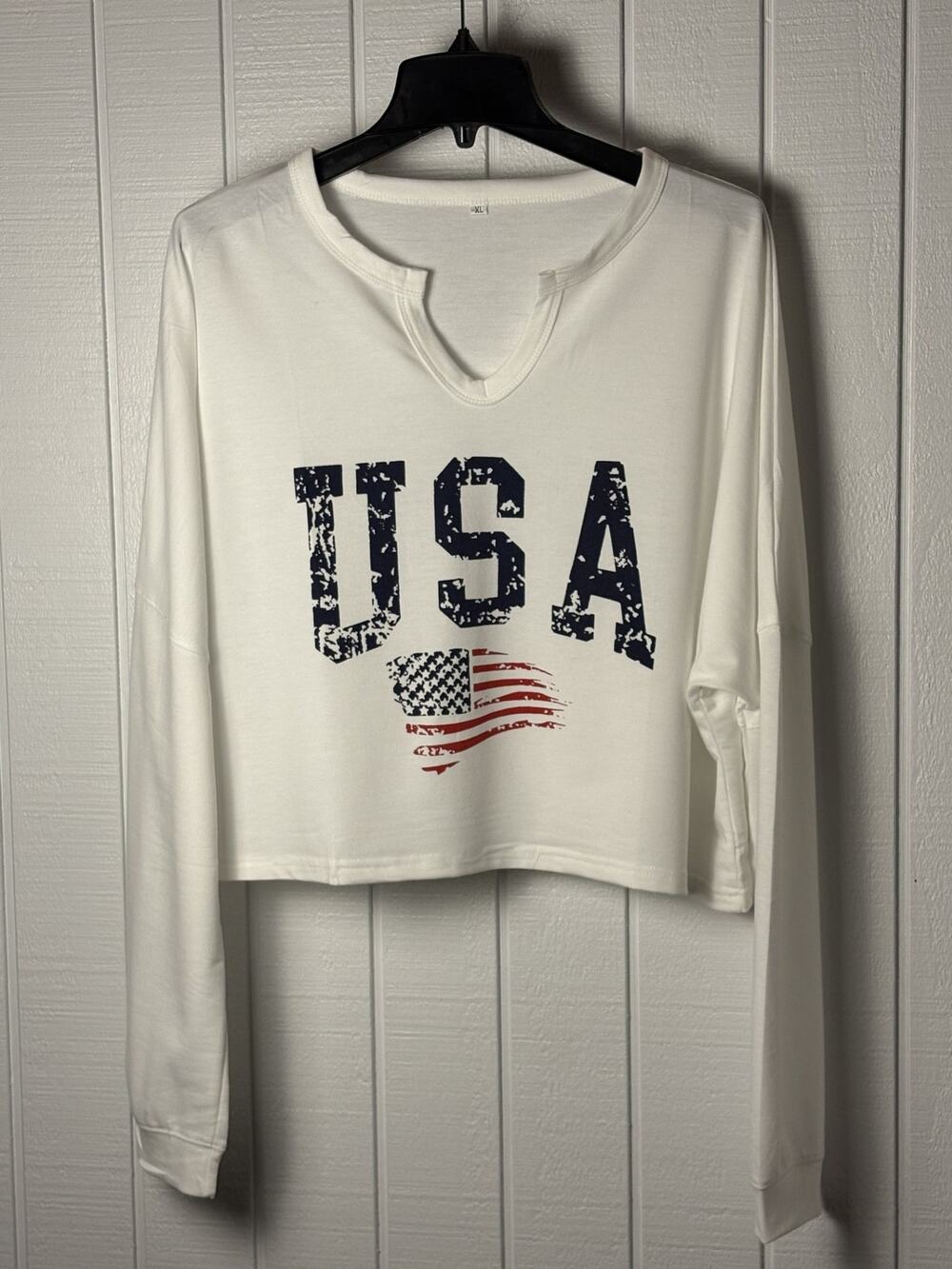 USA American Flat Cropped Lightweight Sweatshirt XL Oversized Drop Shoulder